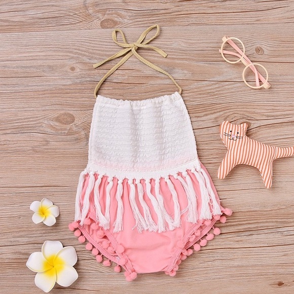 Emmie Backless Pom Pom Sunsuit Romper - Picture 2 of 7